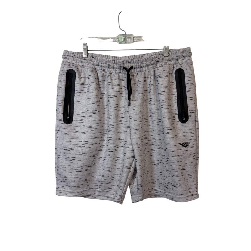 Pony Athletic Shorts Men XL Gray Space Dye Tech Zip Pockets Drawstring Active